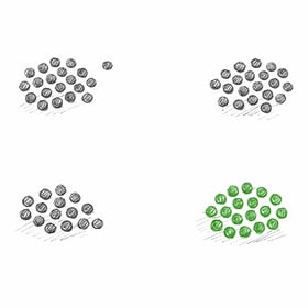 pencil sketch of clusters of dots organised into categories